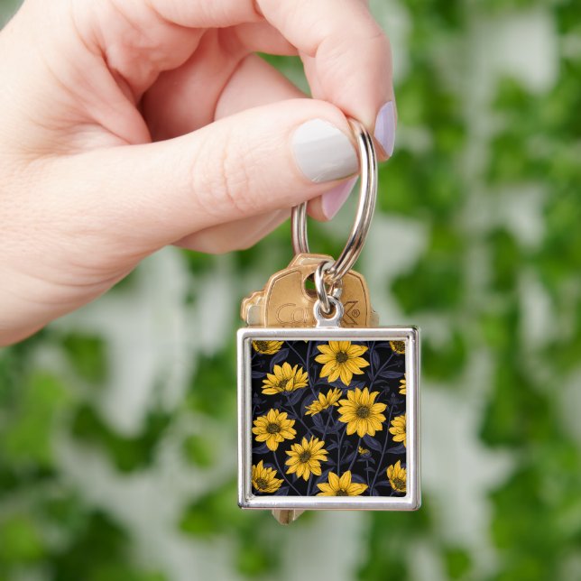 Sunroot, wild sunflower in yellow and blue key ring (Hand)