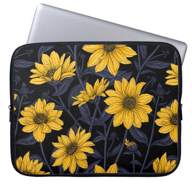 Sunroot, wild sunflower in yellow and blue laptop sleeve (Front)