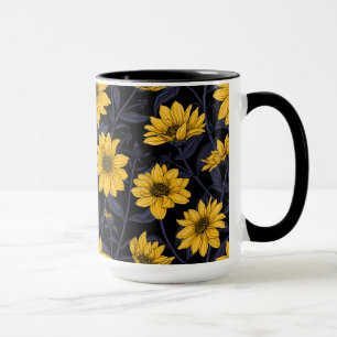 Sunroot, wild sunflower in yellow and blue mug