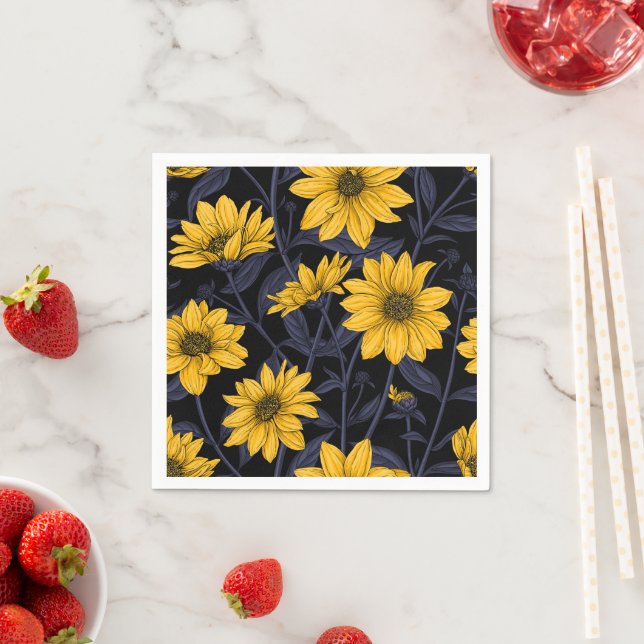 Sunroot, wild sunflower in yellow and blue napkin (Insitu)