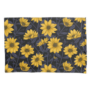 Sunroot, wild sunflower in yellow and blue pillowcase