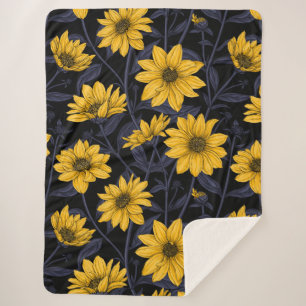 Sunroot, wild sunflower in yellow and blue sherpa blanket