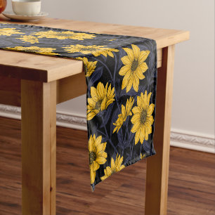 Sunroot, wild sunflower in yellow and blue short table runner