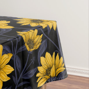 Sunroot, wild sunflower in yellow and blue tablecloth