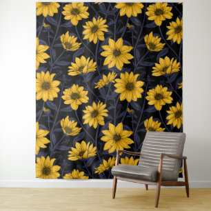 Sunroot, wild sunflower in yellow and blue tapestry