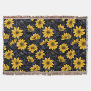 Sunroot, wild sunflower in yellow and blue throw blanket