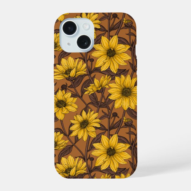 Sunroot, wild sunflower in yellow and  brown iPhone 15 case (Back)