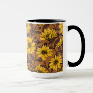 Sunroot, wild sunflower in yellow and  brown mug