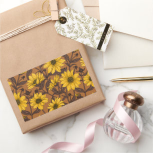 Sunroot, wild sunflower in yellow and brown rectangular sticker
