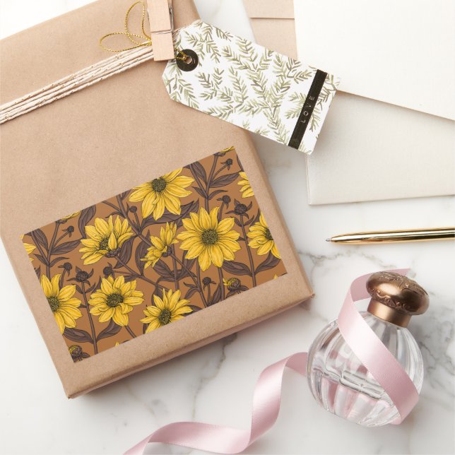 Sunroot, wild sunflower in yellow and  brown rectangular sticker (Gifting)