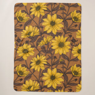 Sunroot, wild sunflower in yellow and brown sherpa blanket
