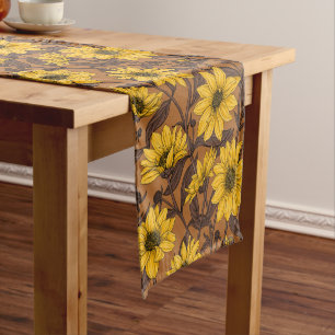 Sunroot, wild sunflower in yellow and  brown short table runner