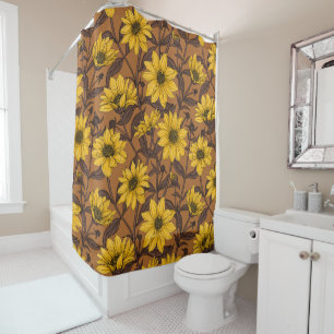 Sunroot, wild sunflower in yellow and  brown shower curtain