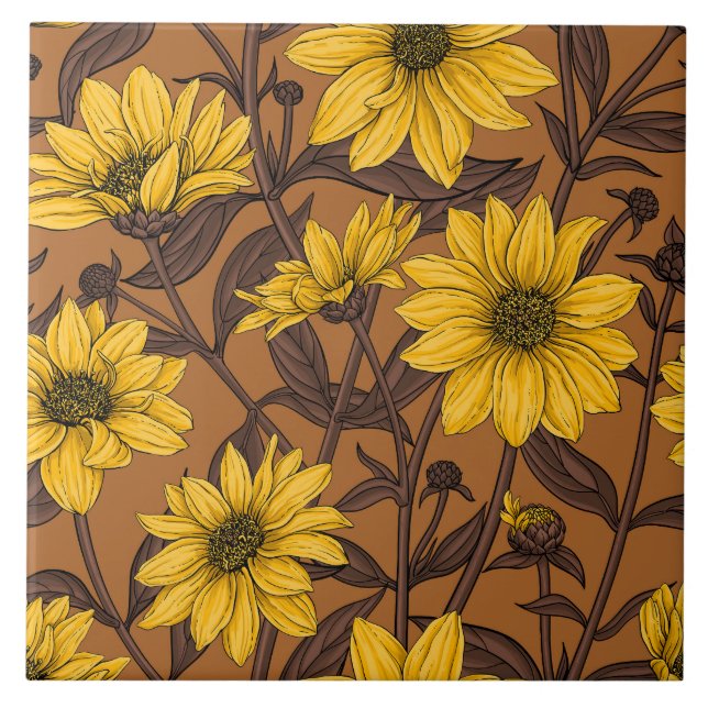 Sunroot, wild sunflower in yellow and  brown tile (Front)