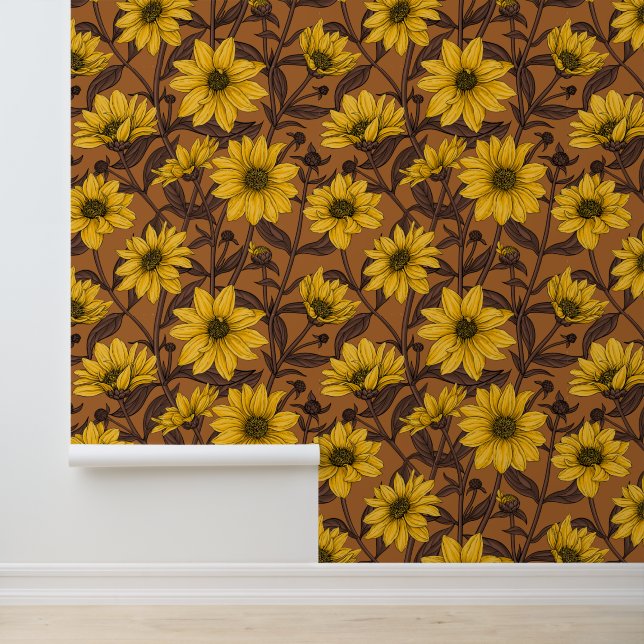 Sunroot, wild sunflower in yellow and  brown wallpaper (Application)