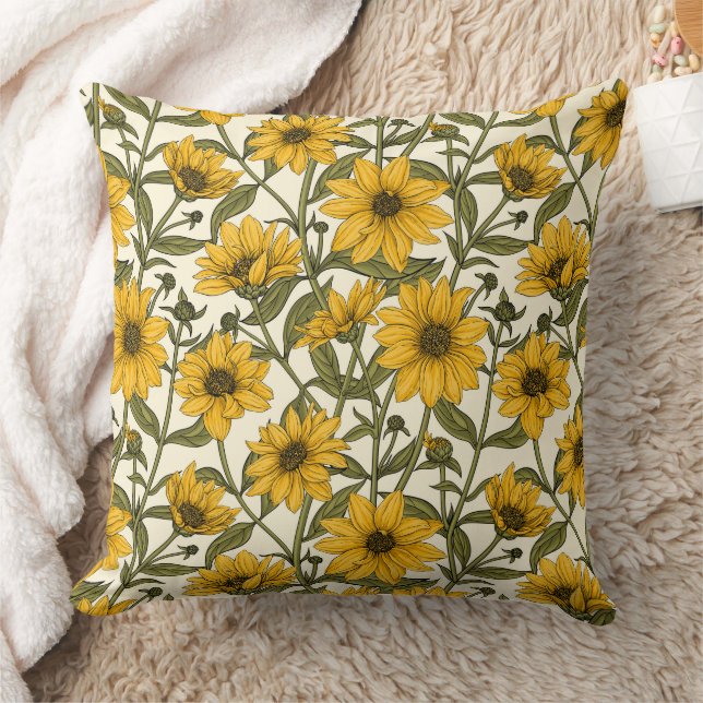 Sunroot, wild sunflower on off white cushion (Blanket)