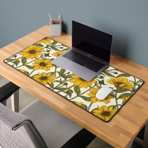 Sunroot, wild sunflower on off white desk mat