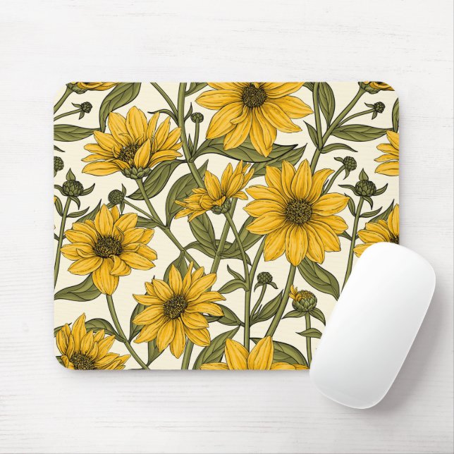 Sunroot, wild sunflower on off white mouse mat (With Mouse)