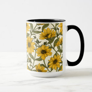 Sunroot, wild sunflower on off white mug