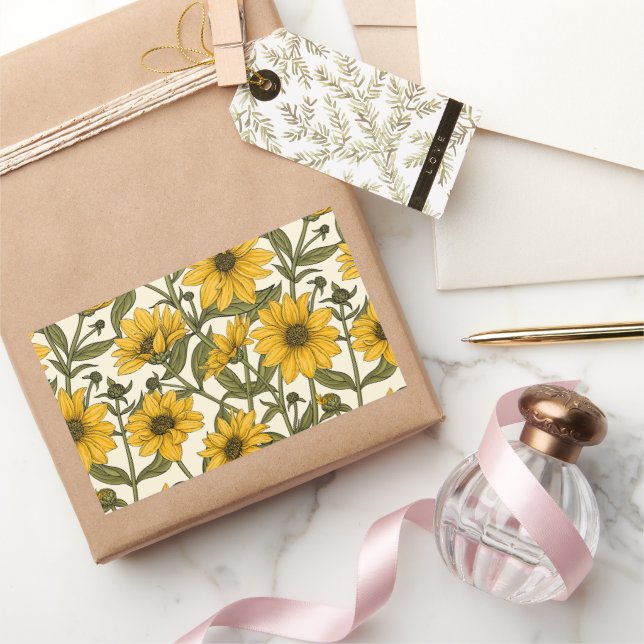 Sunroot, wild sunflower on off white rectangular sticker (Gifting)