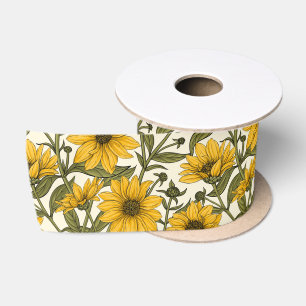 Sunroot, wild sunflower on off white satin ribbon
