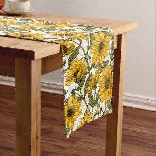 Sunroot, wild sunflower on off white short table runner