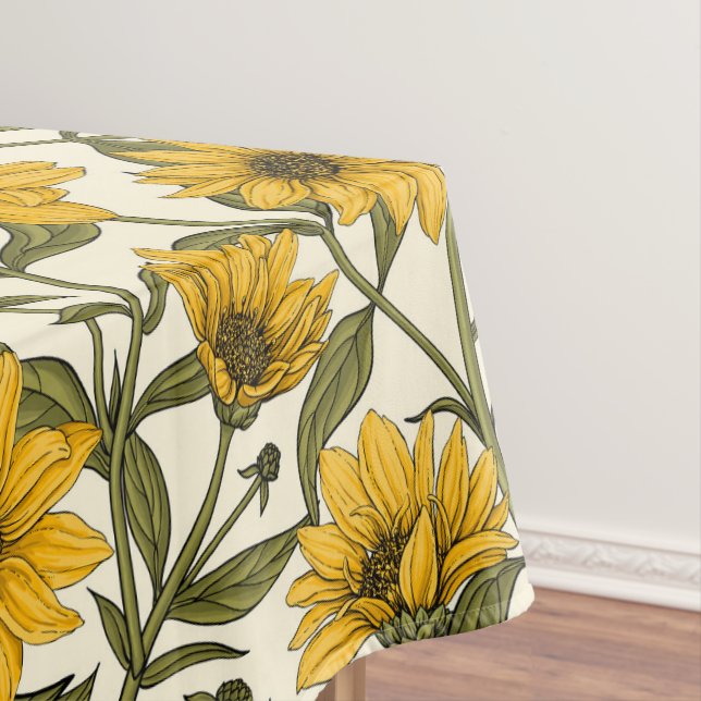 Sunroot, wild sunflower on off white tablecloth (In Situ)