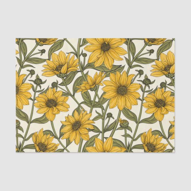 Sunroot, wild sunflower on off white tissue paper (Front)