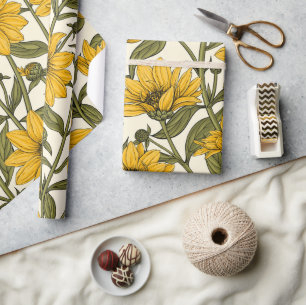 Sunroot, wild sunflower on off white wrapping paper