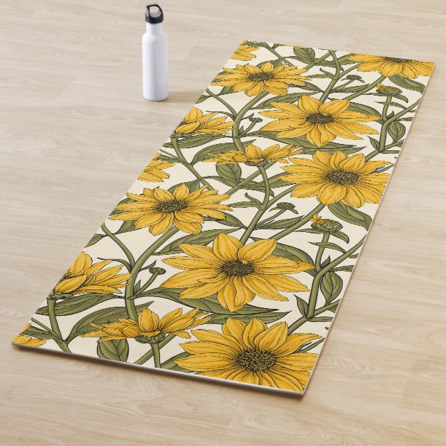 Sunroot, wild sunflower on off white yoga mat (In Situ)