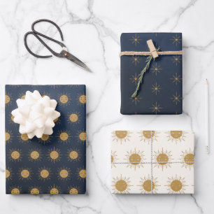 suns and stars wrapping paper sheet