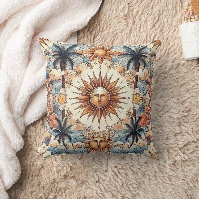 Sun's in Paradise (grey/blue back) Cushion (Blanket)