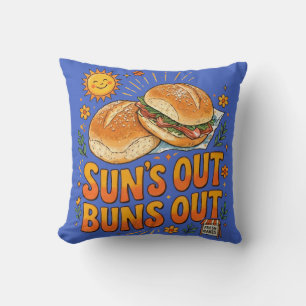 Sun's Out Buns Out Cheerful Retro Summer Design Cushion