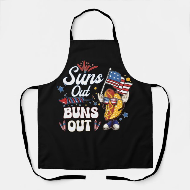 Suns Out Buns Out Funny Hot Dog Patriotic USA 4th  Apron (Front)