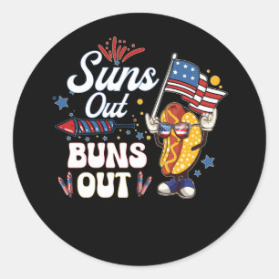 Suns Out Buns Out Funny Hot Dog Patriotic USA 4th  Classic Round Sticker