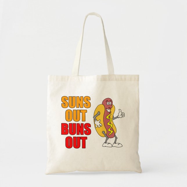 Suns Out Buns Out Funny Hot Dog Tote Bag (Front)