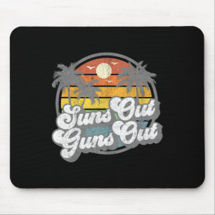 Suns Out Guns Out Funny Beach Vacation Retro Surfi Mouse Mat