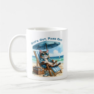 Suns Out Paws Out Cat Beach Chair Blue Umbrella Coffee Mug