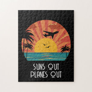 Suns Out Planes Out, Retro, Vintage, Sunset, Game Jigsaw Puzzle