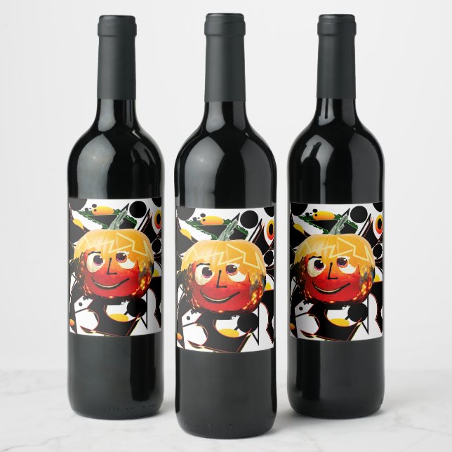 SUNS! SUNSHINE! :) SPOOKY HALOWEEN PUMPKIN SUN WINE LABEL (Bottles)