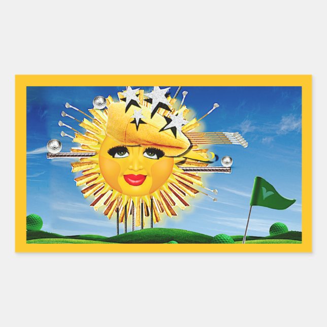 SUNS! SUNSHINE! SUNNY DAY OF GOLF! RECTANGULAR STICKER (Front)