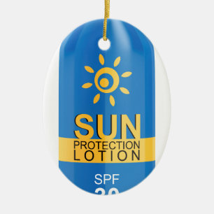 Sunscreen lotion on white ceramic tree decoration