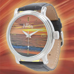 Sunset 1577 Leather  Watch<br><div class="desc">Painting "Sunset 1577" Collection The Men's Vintage Leather Watch is a big-faced timepiece that will never go out of style. Featuring a three-hand quartz movement and genuine leather strap, this watch’s classic look is great for both formal and fun occasions. Customise the face with your text on this design to...</div>