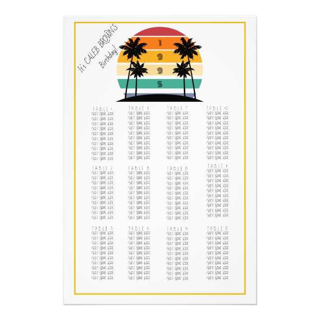 Sunset 30th Retro Stripe Seating Chart 1995 Photo Print (Front)