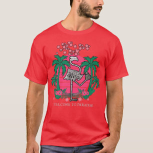 Sunset 90s Vaporwave Kanji Skeleton Flamingo Parad T-Shirt