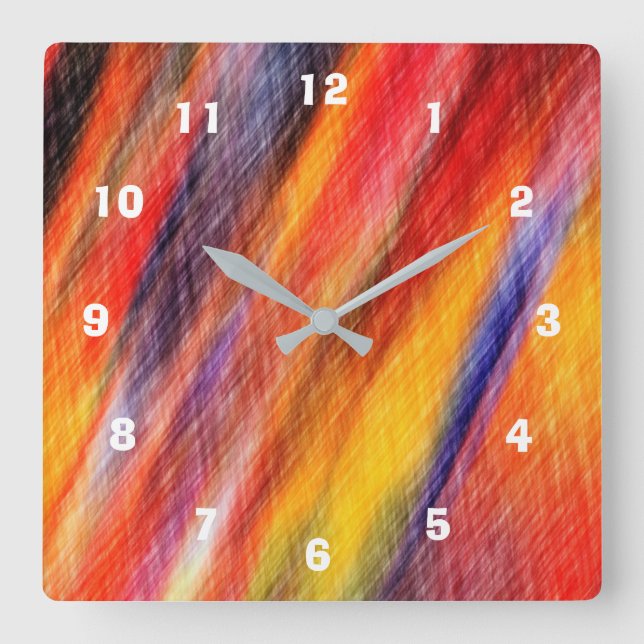Sunset Abstract Colours Art Amazing Red Night Sky  Square Wall Clock (Front)