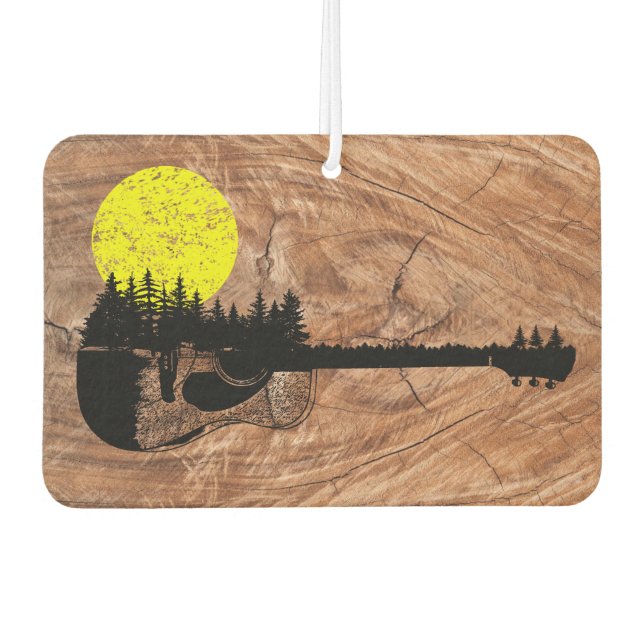 Sunset Acoustic Guitar - Rustic Wood Car Air Freshener (Front)
