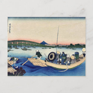 Sunset across the bridge by Katsushika,Hokusai Postcard