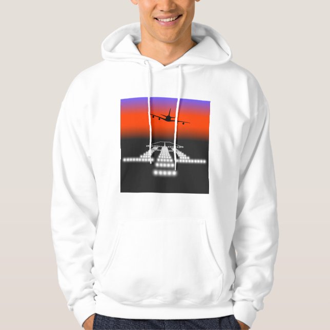 Sunset Aeroplane Approach Runway Lights Aviation  Hoodie (Front)