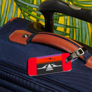 Sunset Aeroplane Approach Runway Lights Aviation  Luggage Tag